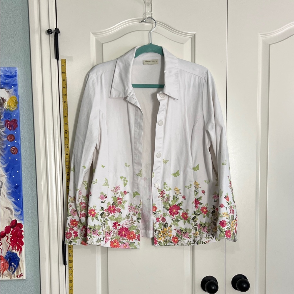 Appleseed's White Blazer with Pink & Green Floral Border